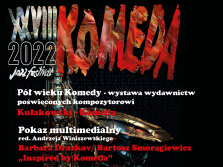 plakat informacyjny dot. wydarzeń w Bibliotece XVIII Komedy Jazz Festival 2022 r.